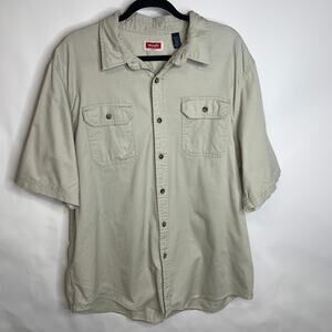 Wrangler Tan Khaki Short Sleeve Button Up Shirt Sz XL